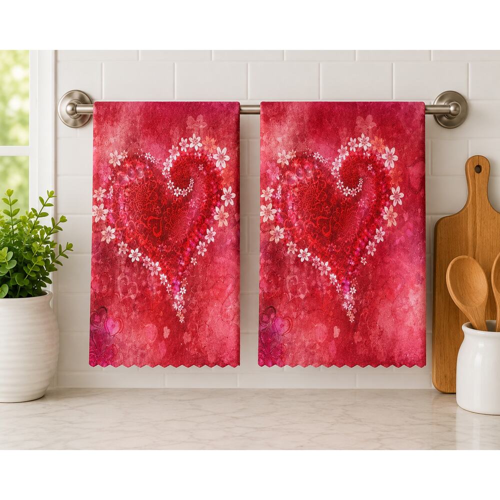 Hand Towels, 6pc, Valentine's Day, I love you, Kitchen Dish Towels, 11 x 11
